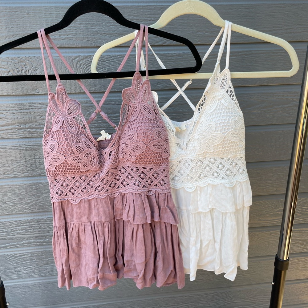 La Miel medium ruffled tank top in white